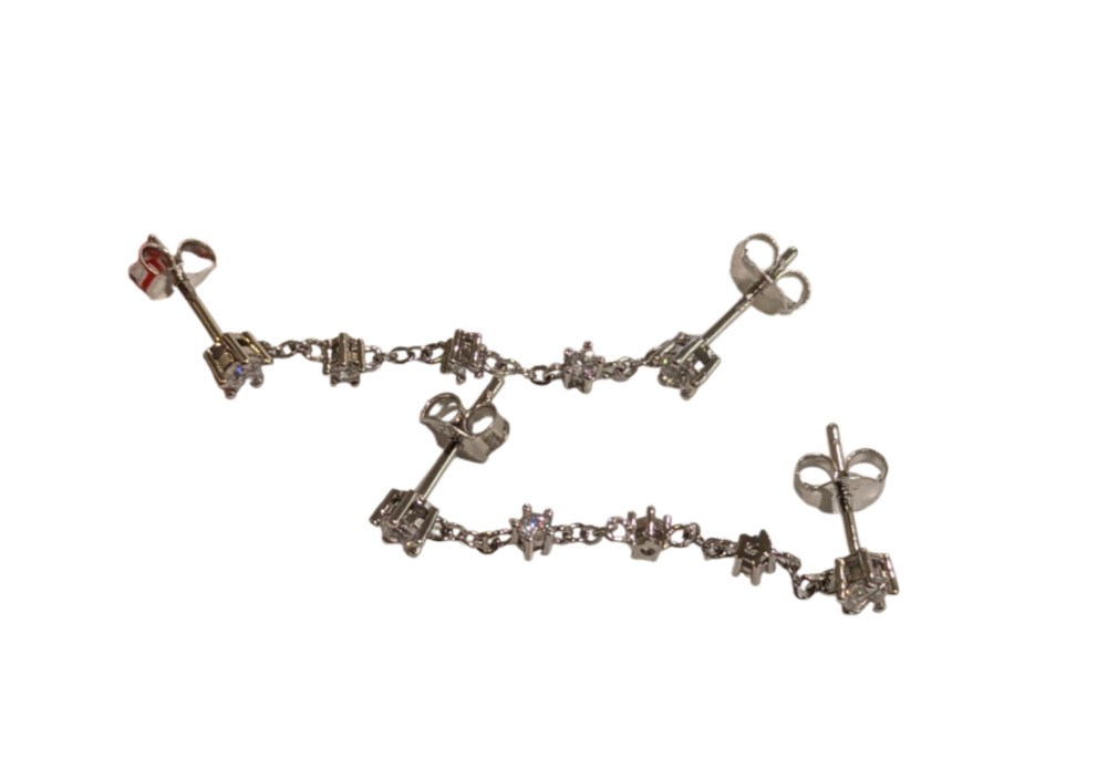 Pavoi Cubic Zirconia Double Piercing Chain Earrings
